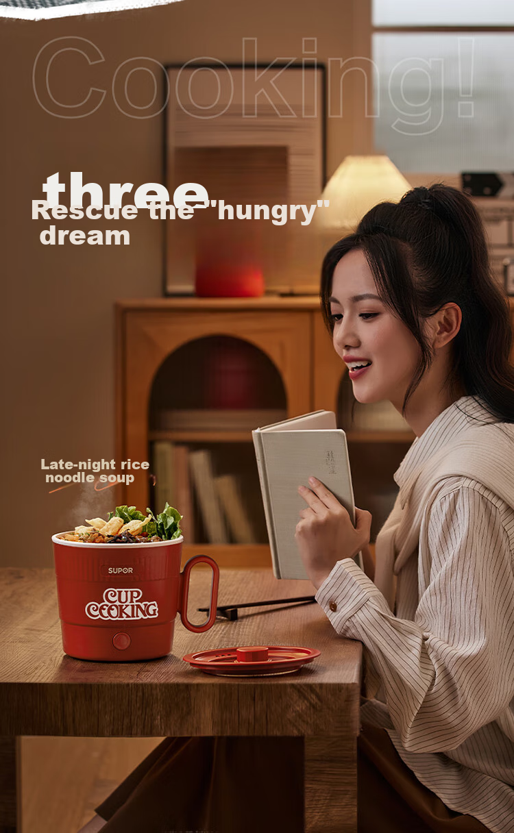 SUPOR Electric Cooking Pot Small Electric Hot Pot Single Student Dormitory Mini Cooker Non-Coated Stainless Steel Noodle and Instant Noodle Pot Electric Steamer H16YK493A 12