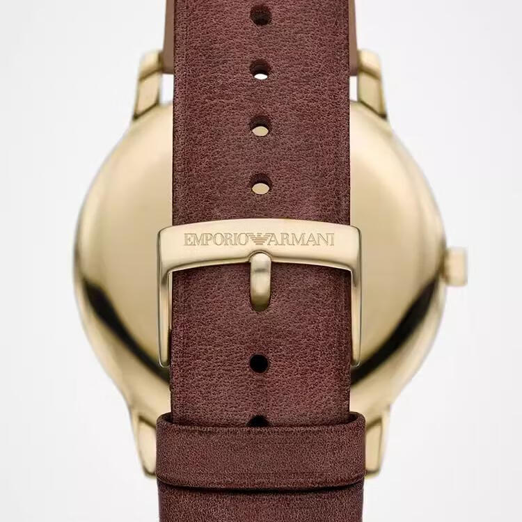 EMPORIO ARMANI Men's Watch, Simple Business Series, Brown Leather Strap Quartz Watch, Birthday Gift AR11610