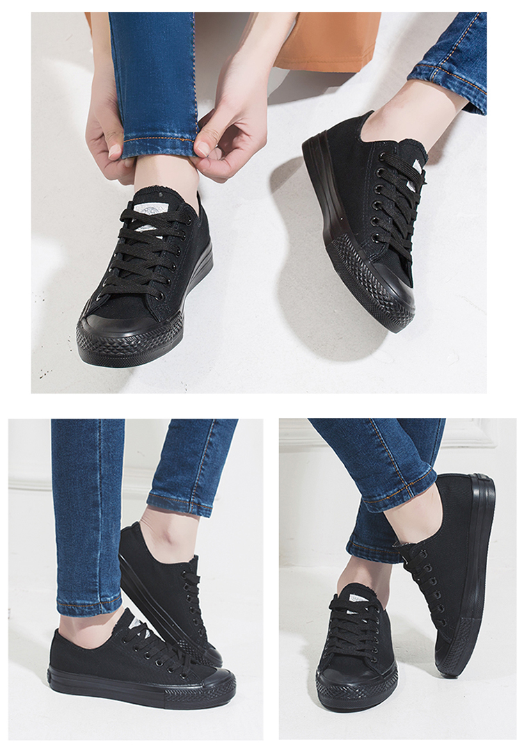 Warrior Canvas Shoes, Unisex Low-Top Casual Sneakers, Lace-Up Versatile Sports Shoes for Students, WXY-A007, Black, Size 39 3