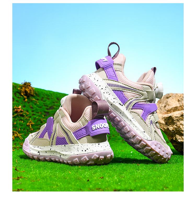 SNOOPY Children's Sneakers, Boys And Girls Sports Shoes with Rotary Buckle, Wear-Resistant Outdoor Casual Shoes, Trendy 0346 Pink-Purple, Size 30 3