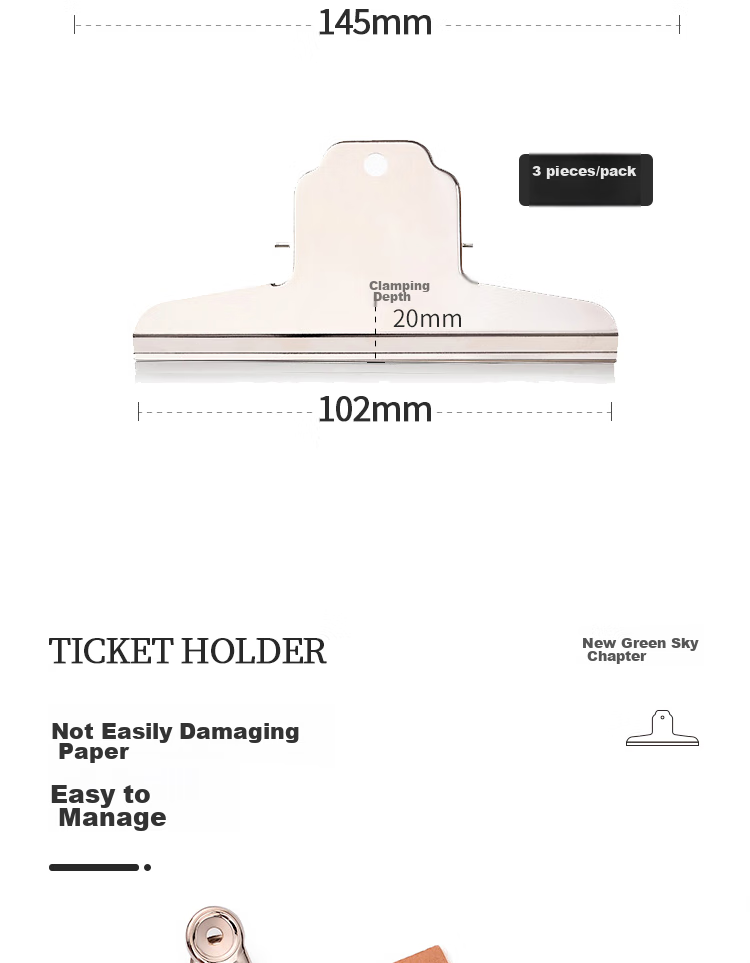 TANGO 160mm Mountain-Shaped Clip, Financial Document Clip, Voucher Clip, Drawing Board Clip, 4-Pack, Strong Clamping Force, Rust-Resistant, Office Supplies, File Organizer Clips 4
