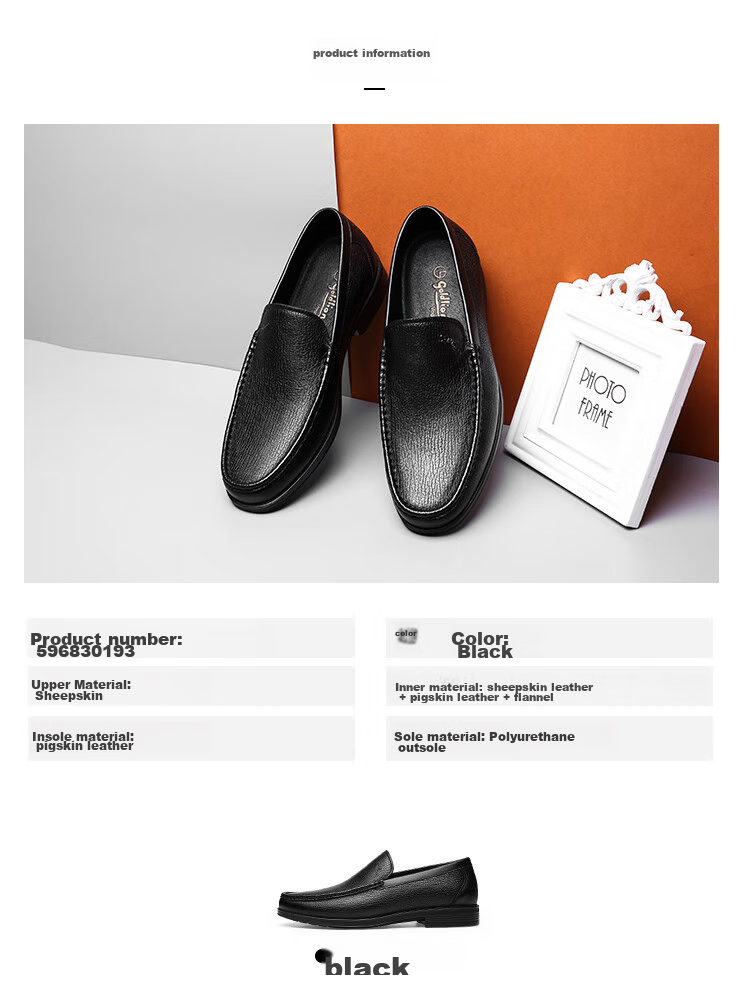 Goldlion Men's Shoes, Business Casual Shoes, Comfortable Lightweight Breathable Fashion Leather Shoes, 596830193ALB, Black, Size 38 10