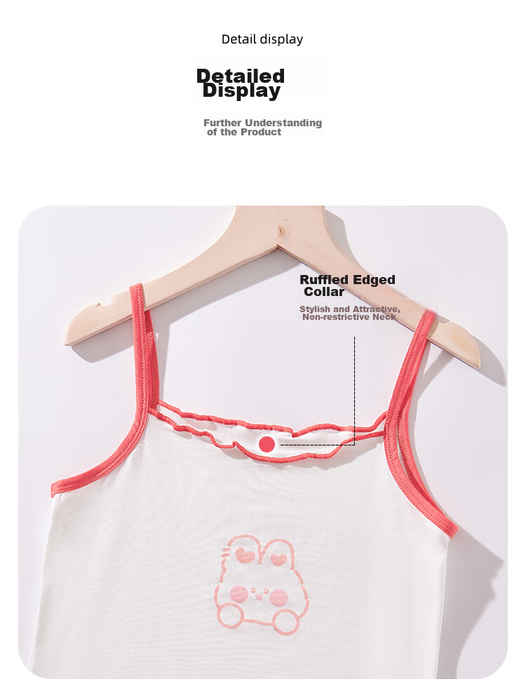 LangSha Children's Tank Top for Girls, Summer Thin Modal Undershirt Camisole Two-Piece Set, Pink Bunny Design, Size 140 7