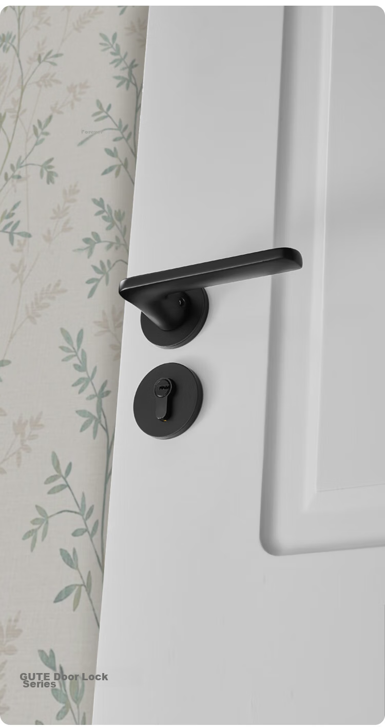 GUTE Door Lock, Interior Room Door Lock, Bedroom Door Lock, Bathroom Solid Wood Door Handle, Quiet Noise Reduction Door Lock Hardware, Matte Black Color 8