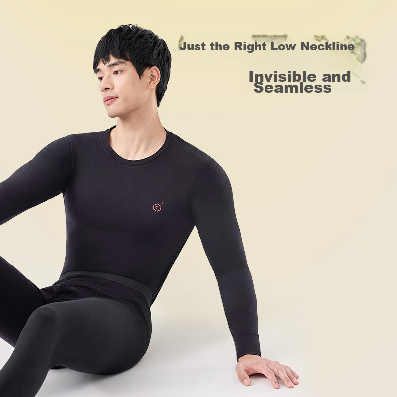 JD Jingzao Men's Thermal Underwear, Autumn Undershirt And Pants Set, Cold-Resistant Cotton Soft Base Layer, Warm Top And Bottom, Dark Gray, XXL