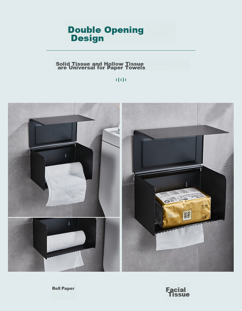 Interhasa! Space Aluminum Toilet Paper Holder, Wall-Mounted Bathroom Tissue Box, No Drilling Required P1190009 5
