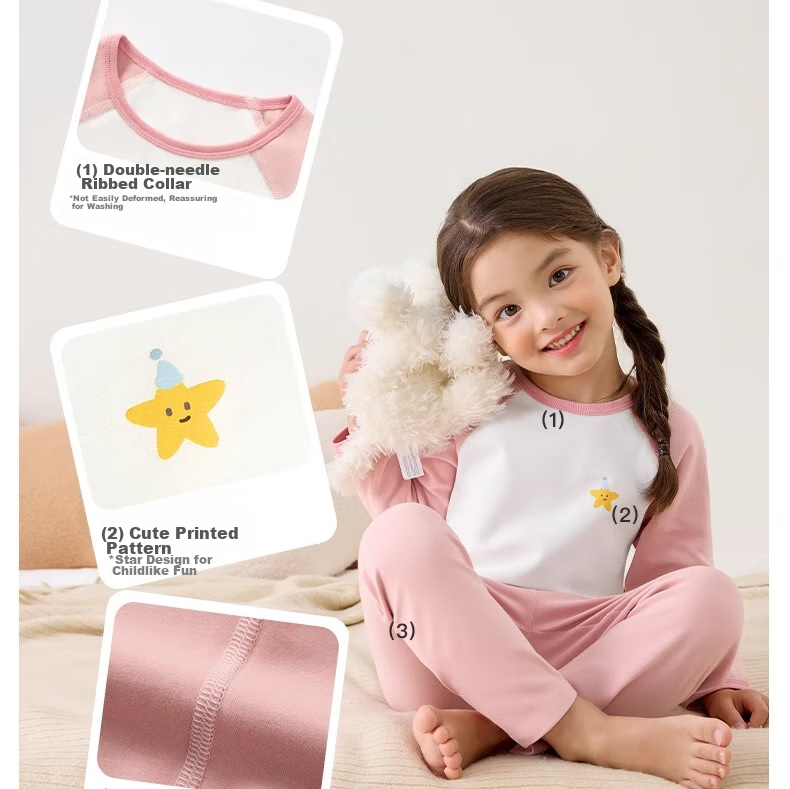 Niduoxiong Winter Baby High-Waist Waist Protection Underwear Set, Children's Pajamas, Infant Cotton Breathable Sleepwear, Warm Underwear for Autumn And Winter 15