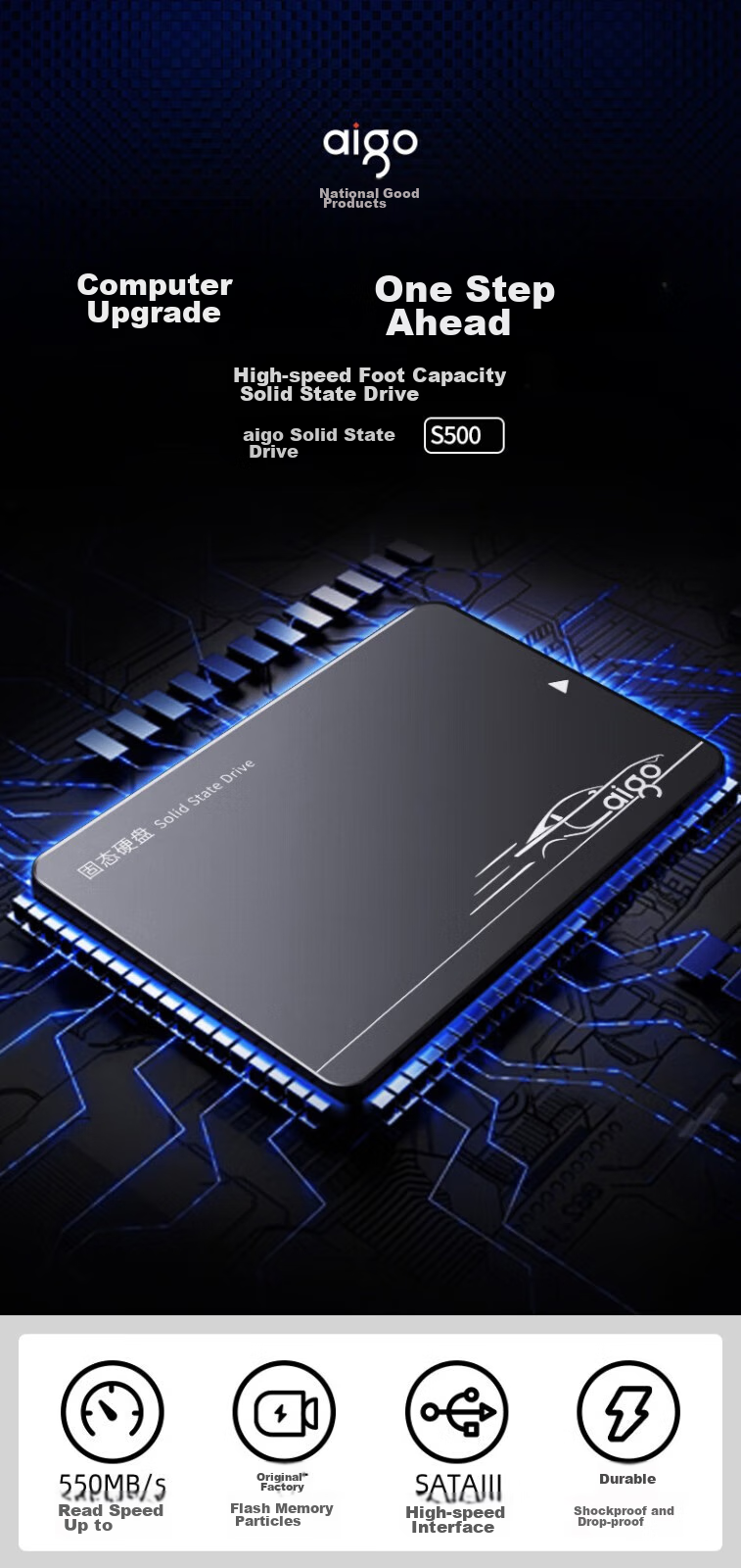 Aigo 128GB SSD, SATA 3.0 Interface, 2.5-Inch, Desktop And Laptop System Drive, Original Chip Read Speed 500MB/s, Storage Accessory S500 1