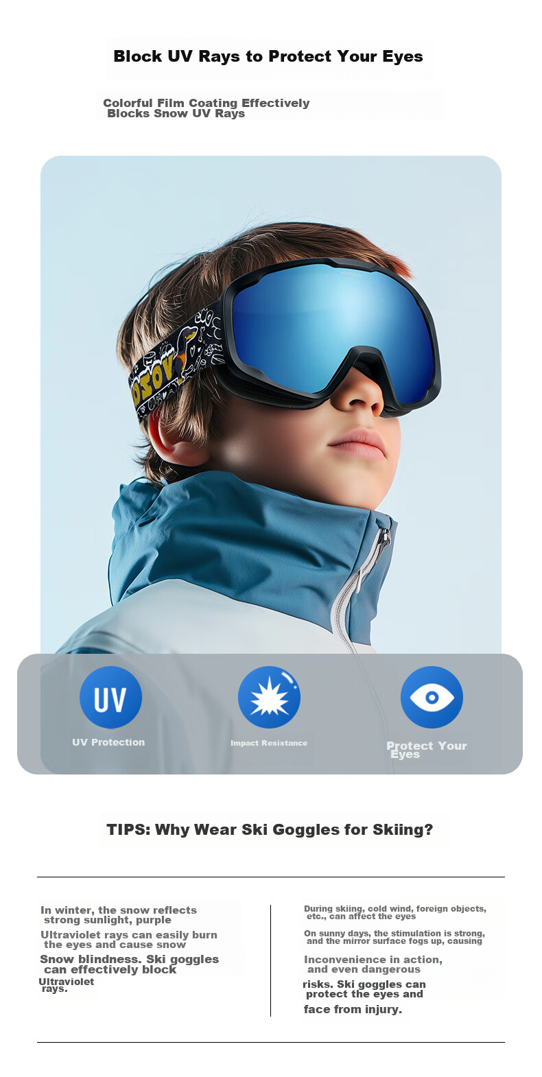 VOZAPOW Children's Ski Goggles, Double-Layer Anti-Fog, Snow Blind Spherical Lens, Windproof And Cold-Resistant Protective Eyewear for Men And Women in Snow 6