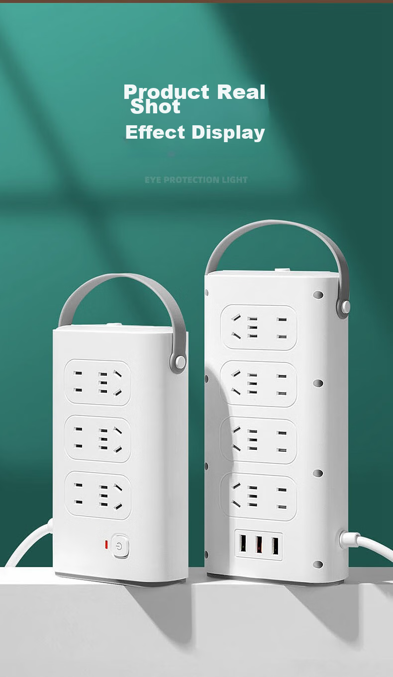 Aleleke Portable Standing Three-Tier Power Strip, 12 Outlets with Master Switch, 3 USB Ports for Charging, Night Light with Three Color Temperatures, Overload Protection, Extension Cord, 1.6m to 2m 23