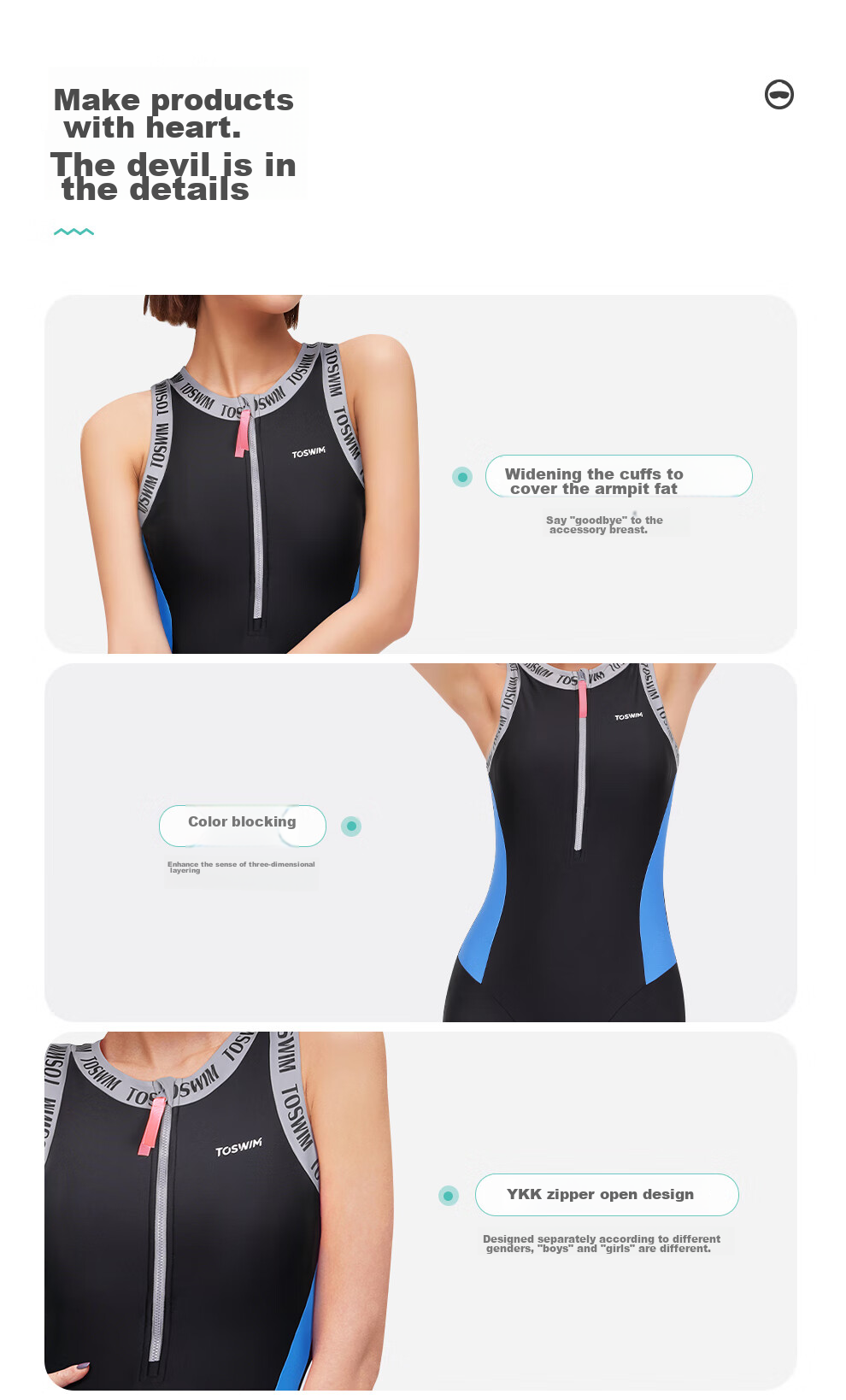 TOSWIM One-Piece Swimsuit for Women, Square-Leg Training Swimwear, Hot Spring Conservative Slimming Ladies' Swimwear, Gray-Blue Letter S 11