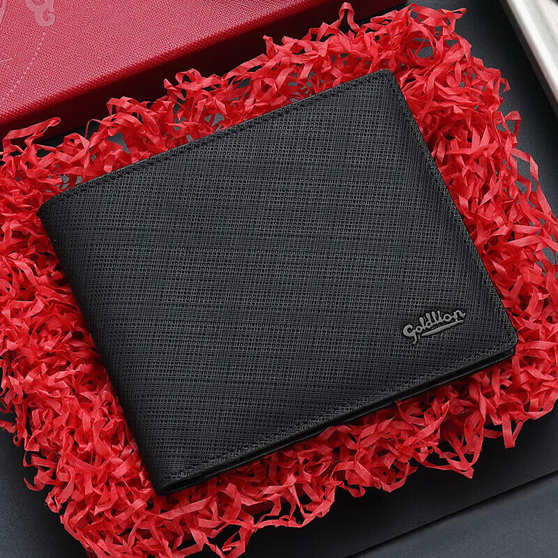 Goldlion Men's Wallet, Short Style, Large Capacity, Leather Billfold, Gift Box, Birthday Present