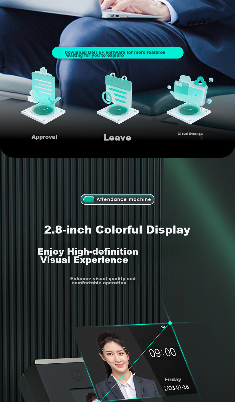 Deli Attendance Machine with Facial Recognition And Fingerprint Integration, Smart Cloud Visible Light Dynamic Face Recognition, Liveness Detection, WiFi Connection, Remote Online Management DL-D3 15