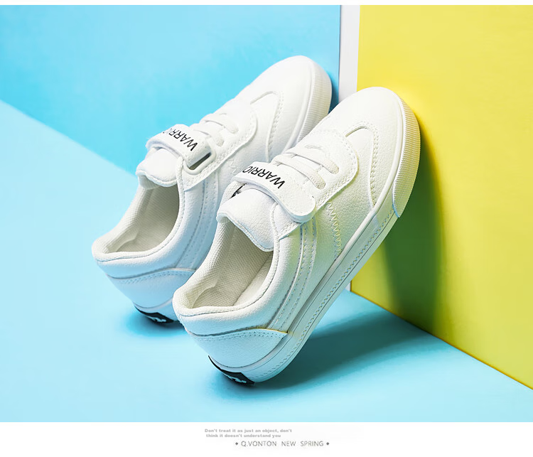 Warrior Children's White Sneakers with Velcro, Boys And Girls Casual Sports Shoes TH17-007 White Size 28 5