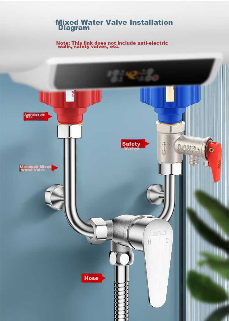 Larsd Electric Water Heater Mixing Valve, 304 Stainless Steel Shower Switch, Hot And Cold U-Shaped Valve, Surface-Mounted Shower Faucet, LD5223 5