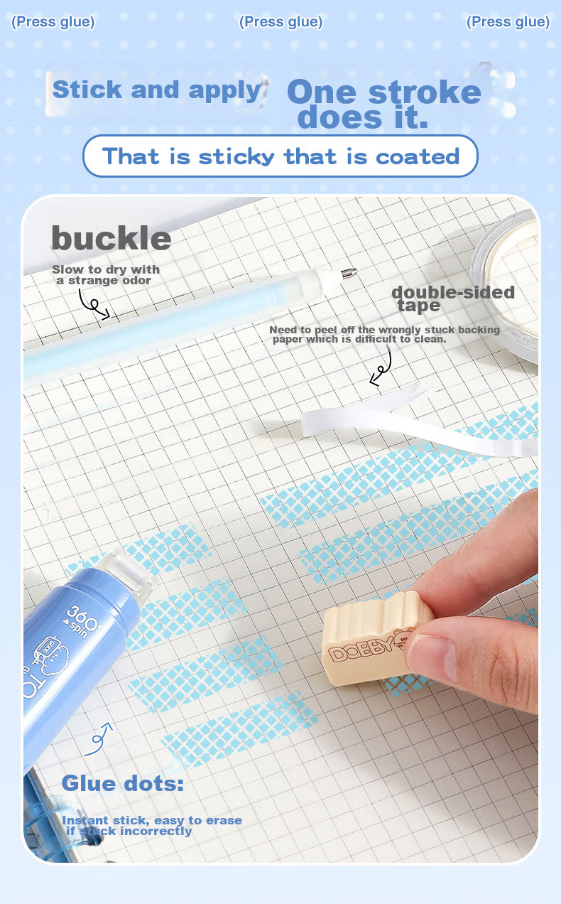CHANGLi Gradient Push-Button Glue Refill, High-Quality Children's Craft Large Capacity Journal Glue Tape, Elementary School Student Error Correction Sticky Notes, Push-Button Double-Sided Tape, High Adhesio 3