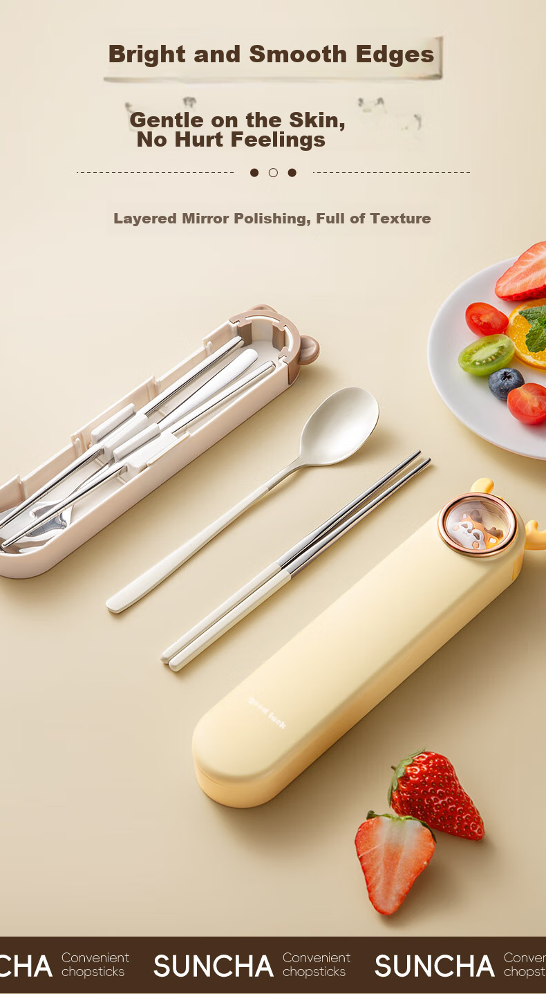 Suncha 304 Stainless Steel Chopsticks And Spoon Set, Portable Cutlery Box Complete Set for Children, Students And Office Workers 6