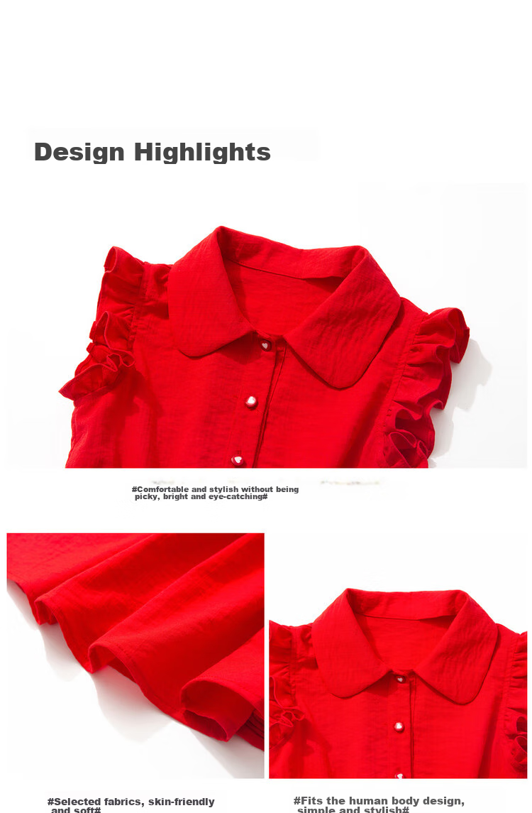 ASK JUNIOR Girls' Summer Dress, Sleeveless Children's Ruffle Trim Thin Shirt Collar Vacation Princess Dress 6
