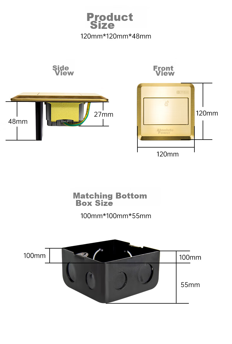 Juedian Waterproof Floor Socket, Concealed Switch Socket, Stainless Steel Panel Lift-Up Type 10A Five-Hole Floor Socket, Double Waterproofing inside And Outside, International IP68 Waterproof Certificatio 17