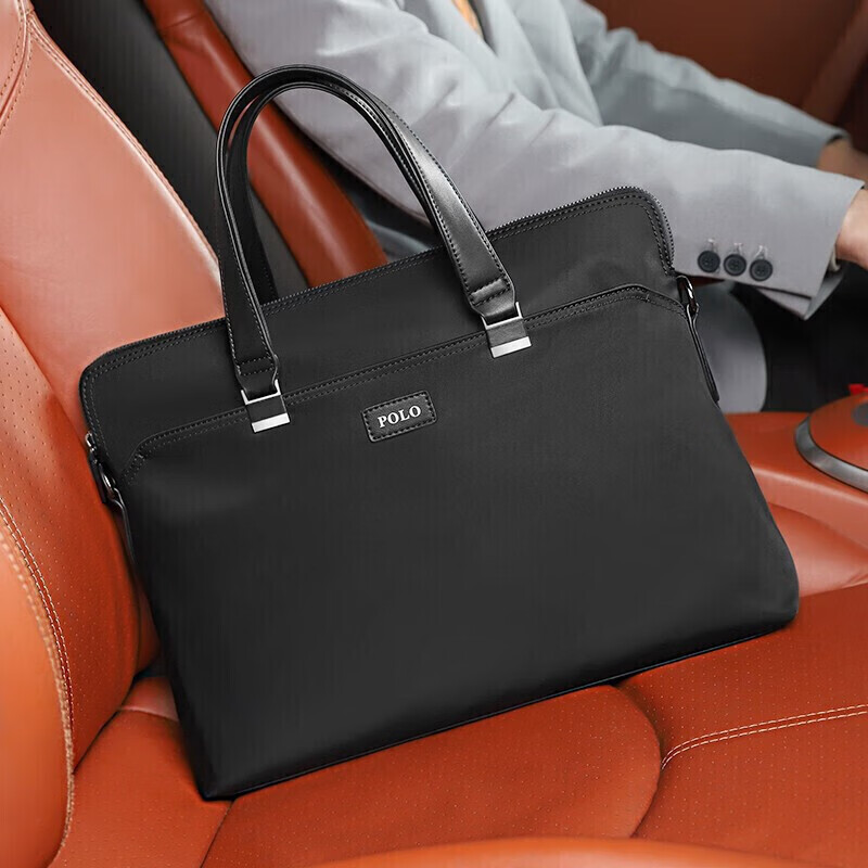 POLO Briefcase, Men's Casual Business Bag, Handbag, Large Capacity Office Bag, 14-Inch Laptop Bag, Document Bag, Black