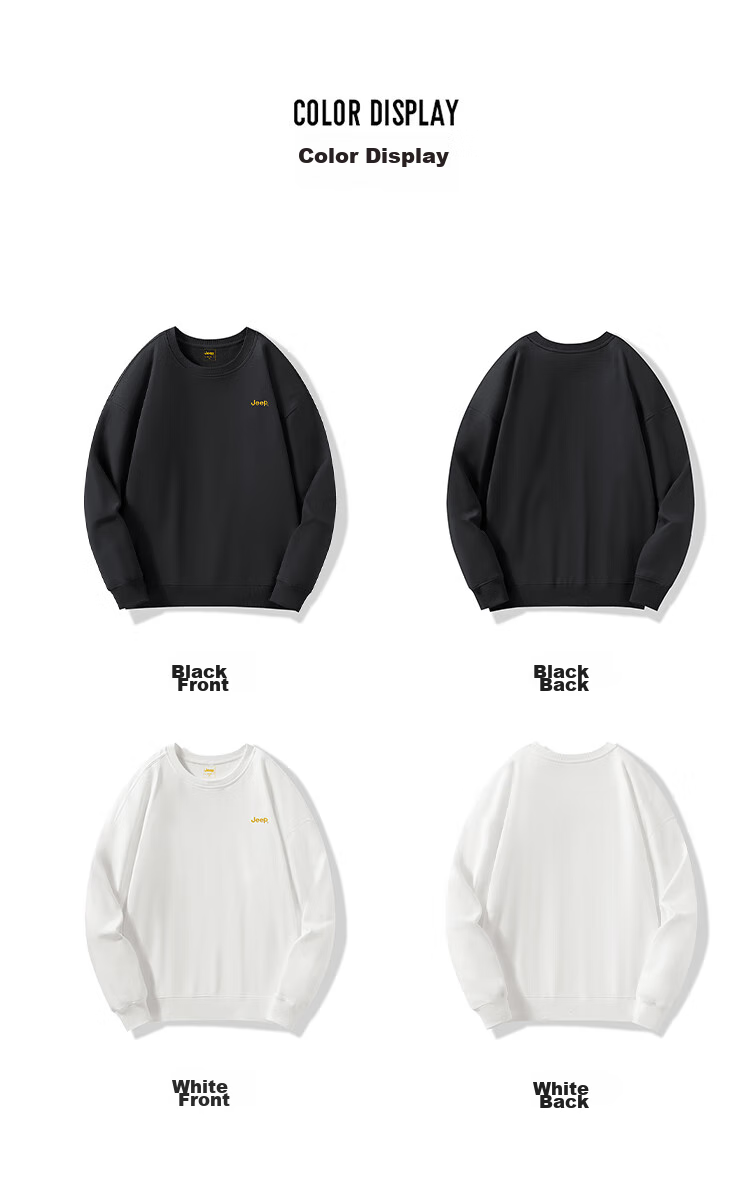 JEEP Sweatshirt for Men, Round Neck Embroidered Long-Sleeve T-Shirt, Loose Casual Sportswear, Men's Clothing 101, Black, M 9