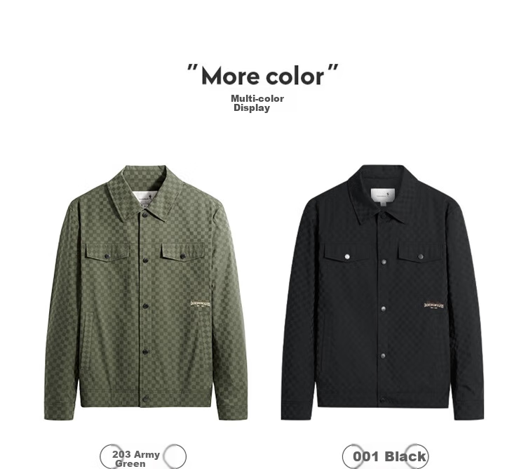 DANCING WOLVES [Trendy Checkered] Lapel Workwear Style Jacket, Easy-Care Men's Coat, 001 Black, S(165) 5