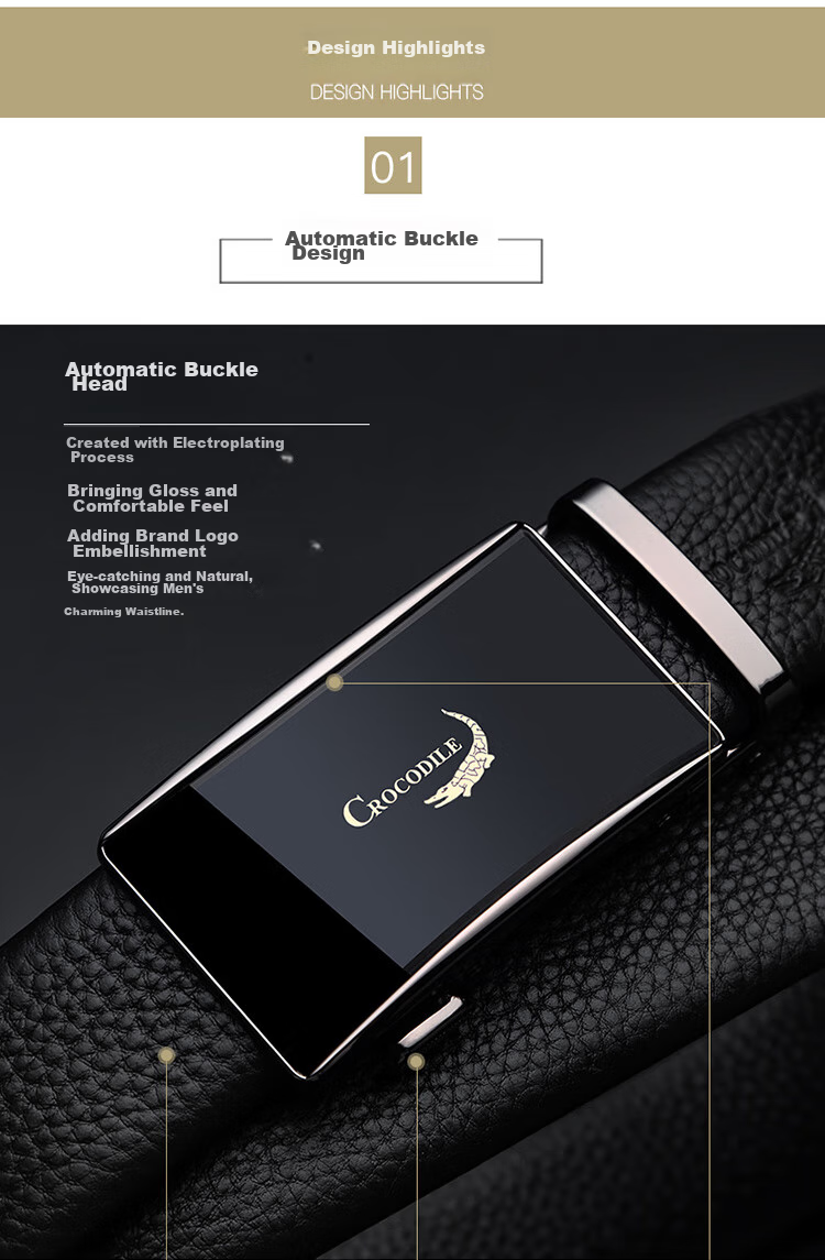 CROCODILE Men's Top-Grain Leather Business Automatic Buckle Belt + Wallet Gift Box, Birthday Gift for Men, 12869 9