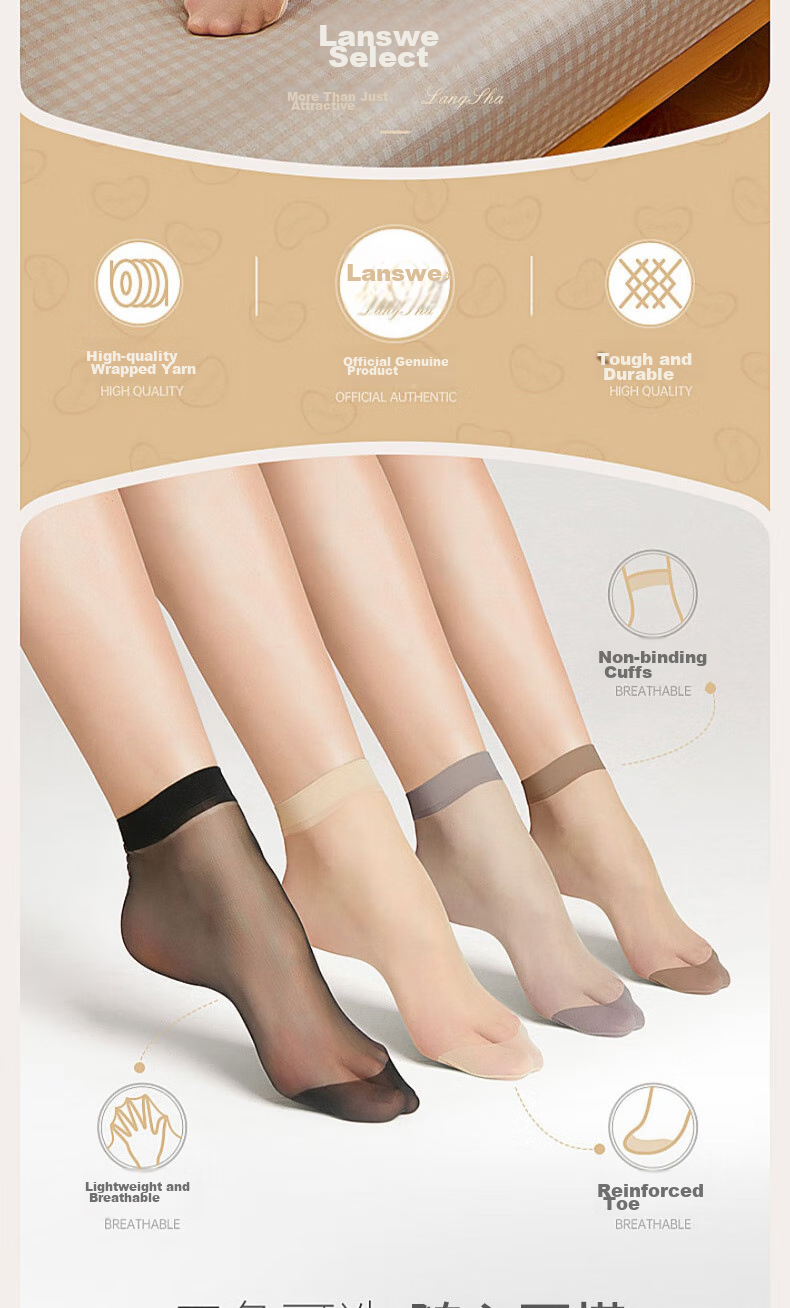 LangSha Women's Summer Ultra-Thin Transparent Stockings, Crystal Silk Short Socks for Ladies, 20 Pairs Pack, Black 2