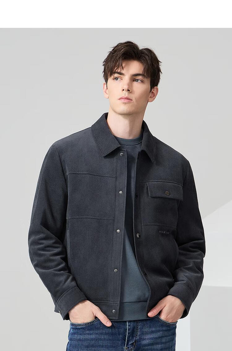 DANCING WOLVES 85% Duck Down Autumn Winter Corduroy Lapel Thick Men's Down Jacket 102 Dark Blue 175 14