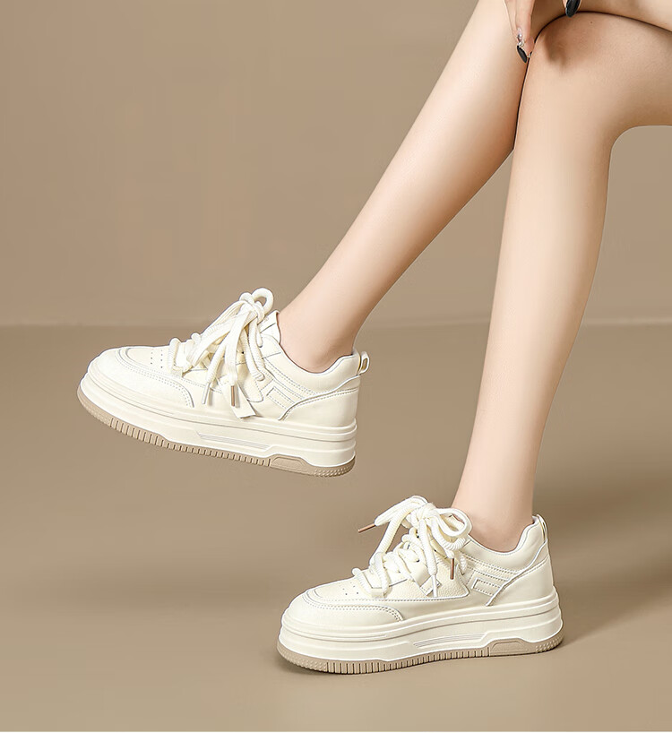 ZHR Zese Casual White Shoes Women Versatile Student Sneakers Thick-soled Height-increasing Lightweight Sports Shoes AB22 Beige Red Size 39 8