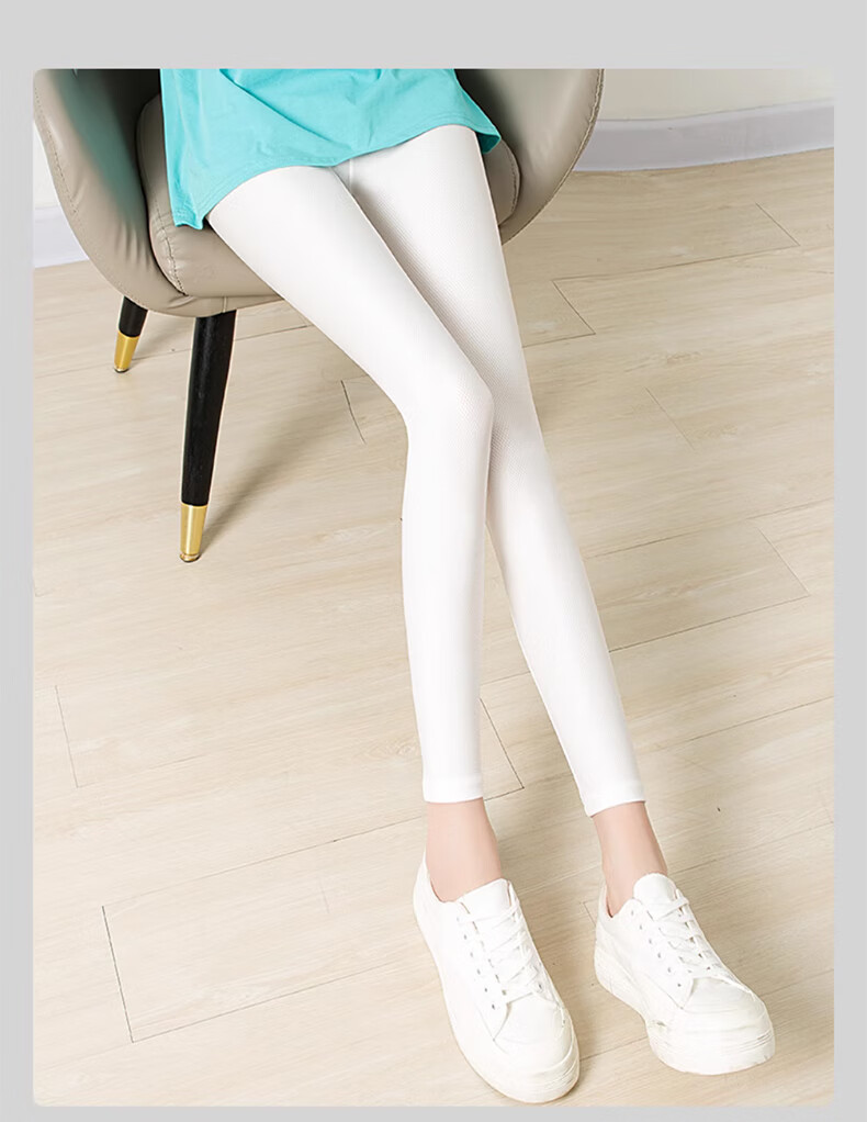 LangSha Ice Silk Leggings for Women, Summer Thin Style, Elastic High-Waisted Slim-Fit Tights, Black Nine-Point Pants 17