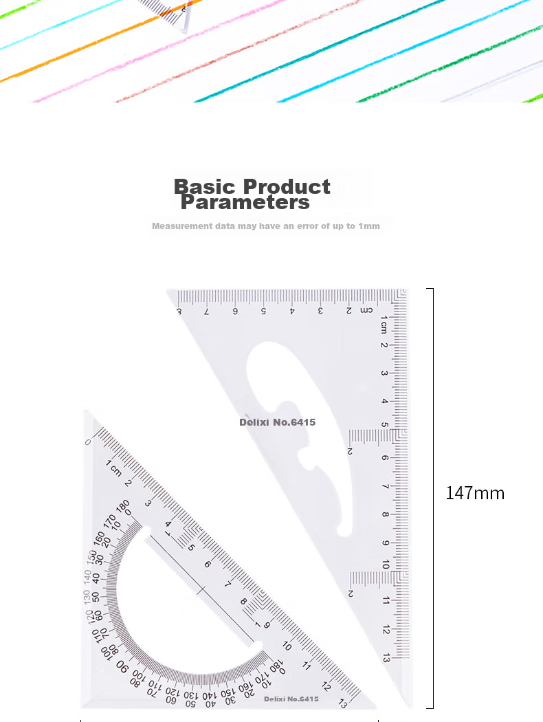 Deli 13cm Triangular Ruler, Equal-Sided Right Angle Triangle Ruler + Hypotenuse Triangle Ruler, High Transparency Wear-Resistant with Protractor, 2-Piece Set, College Entrance Exam Blessing Gift 2