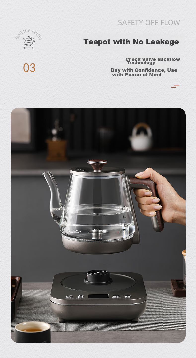 Biooner Fully Automatic Electric Kettle, Water Boiler, Glass Water Heater for Tea Table, Integrated Tea Table And Coffee Table, Tea Brewing Utensils, Electric Tea Stove with Water Pump RY-D3 with Handle for Filling Water 9