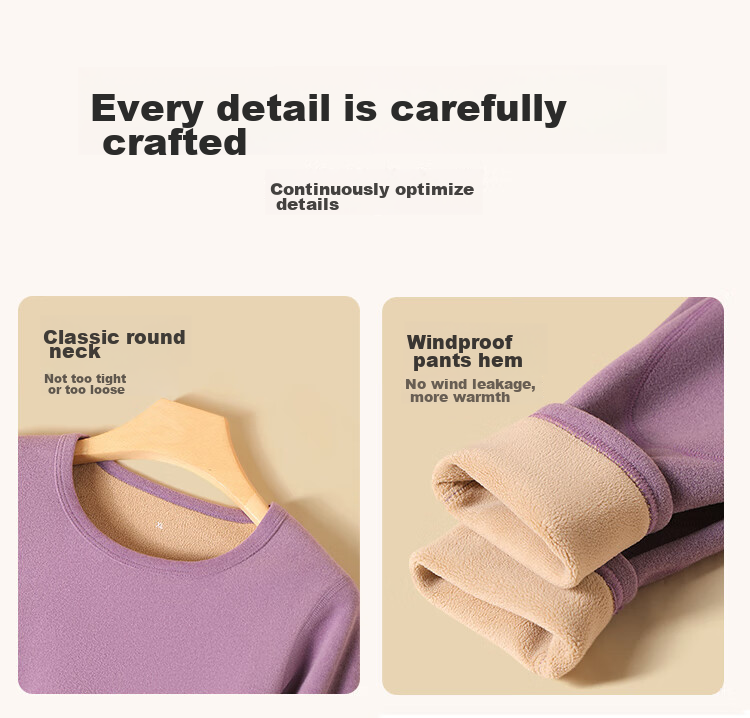 Bejirog Women's Thermal Underwear Set with Fleece Lining, Thickened Base Layer for Cold Weather, Suitable for -40°C in Northeast China, Cold-Resistant Autumn Top And Bottom 27