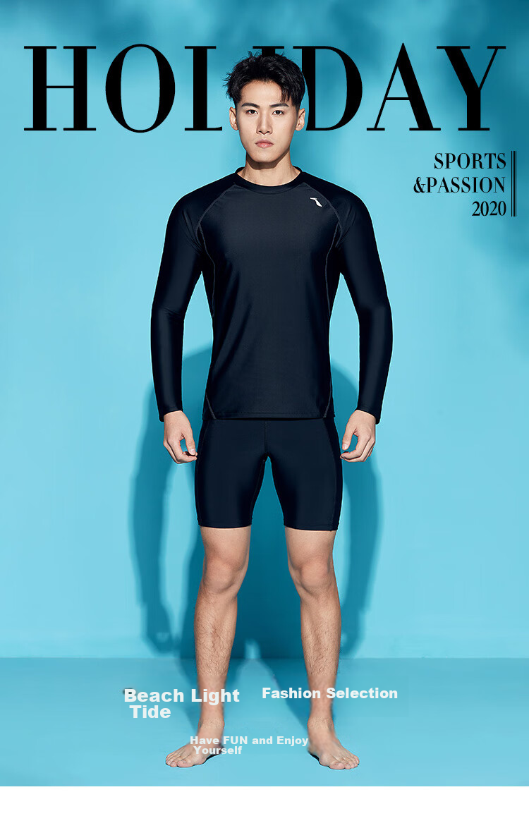 Li-Ning Swimwear, Surfing Suit, Diving Suit for Men, Long-Sleeve Cold-Resistant Swimming Top, Quick-Dry Surfing Suit 078, Black, 3XL 1