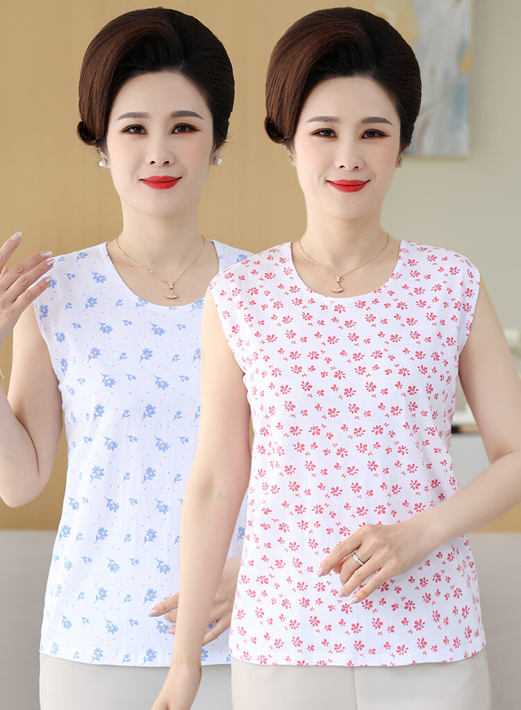 Hengyuanxiang [Pure Cotton] Middle-Aged And Elderly Women's Vest, Can Be Worn As Outerwear Or Undershirt, Loose Casual Vest for Seniors, Red Floral Patter 1
