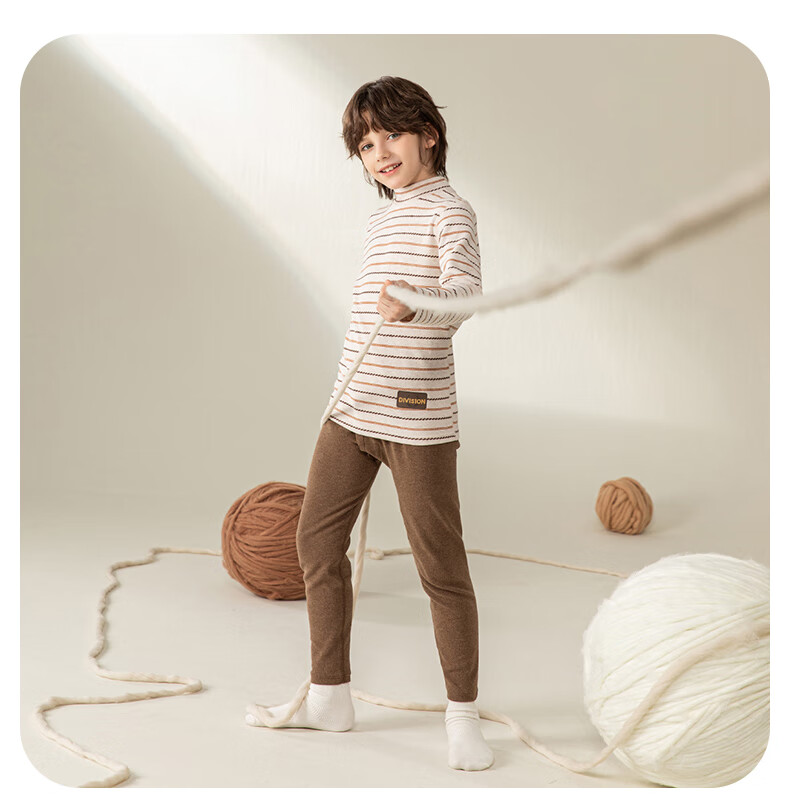 YING BO LUN Children's Thermal Underwear Set Pure Cotton Sweater and Pants School Uniform Essential 81105 Heather Gray Stripes Size 160 17