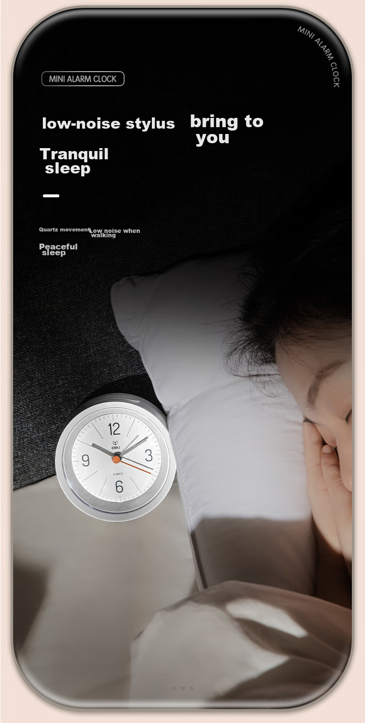 Deli Simple Buzzer Gradual Alarm Clock, Low Noise Student Alarm with Soft Lighting, Family And Office Alarm Clock, White LE300-WH Back-To Gift 4