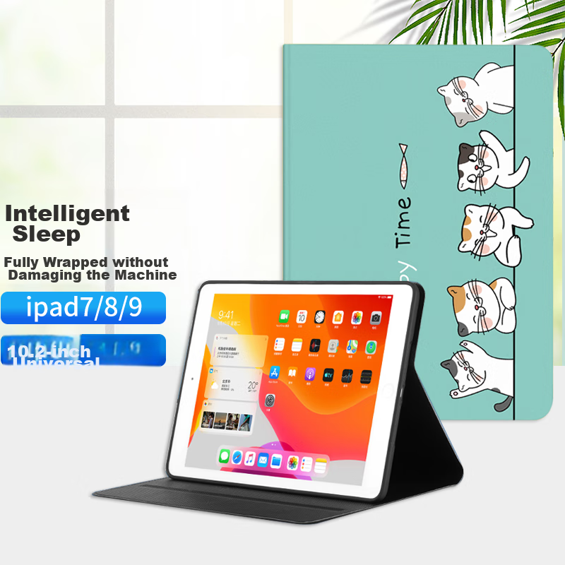 Jiangming Compatible with Apple IPad 7th/8th/9th Generation 10.2-Inch Tablet Protective Case, Full Coverage Shockproof Smart Sleep Cartoon Design Cover for 10.2-Inch IPad