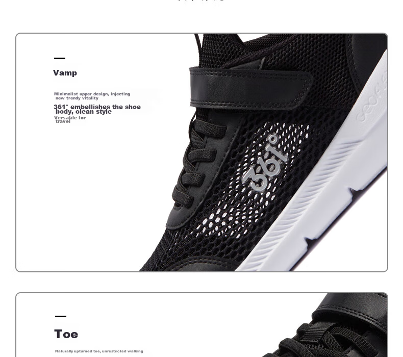 361° Children's Running Shoes Summer 2026 Boys And Girls 3-12 Years Old Lightweight Large Mesh Running Shoes Black Size 34 42