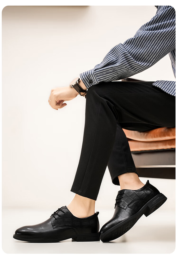 PLAYBOY Leather Shoes for Men, Spring/summer 2026 British Business Casual Shoes, Top-Grain Cowhide Formal Shoes, Black, Size 44 13