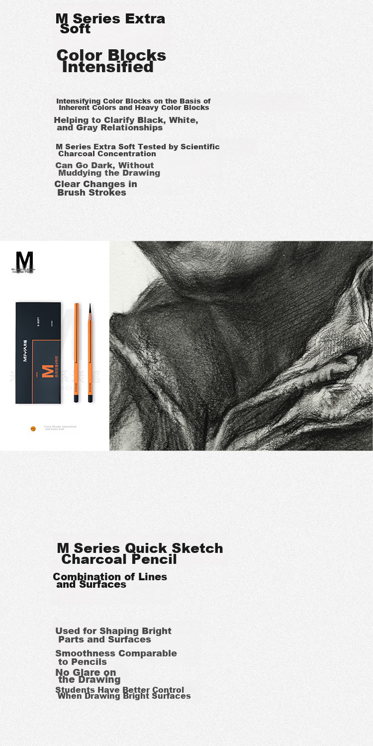 MIYA Charcoal Pencils for Art Students, Sketching Pencils, Soft Carbon Pencils, Quick-Drawing Pencils, Extra Soft Full Carbon Artist Series Drawing Exam Topper Black Charcoal Pencil Tool Set M Series Hard Carbon 10 Pcs/box Sketching Markers Drawing 7