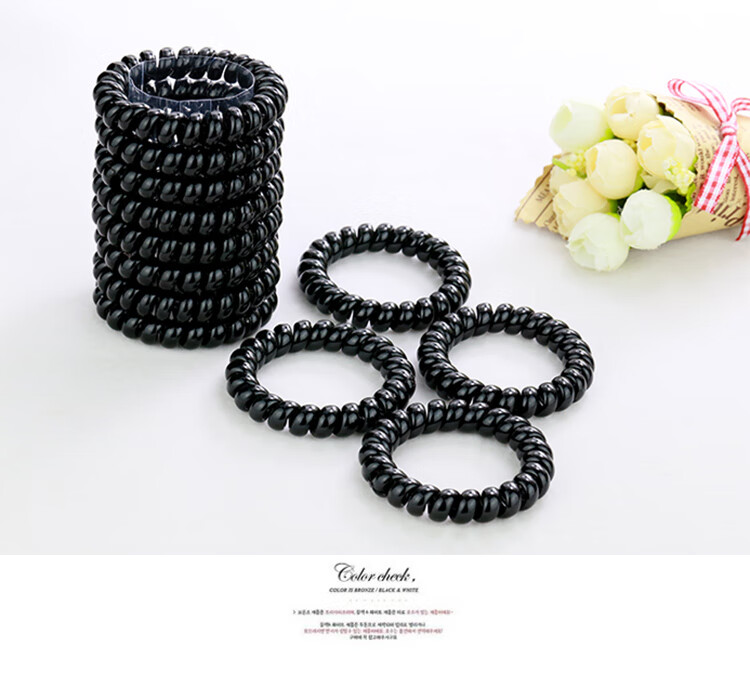Jianyingshu Black Large Thickened Telephone Wire Hair Ties 10 Pieces Hair Bands Elastic Hair Ropes Hair Scrunchies Hair Elastics 7