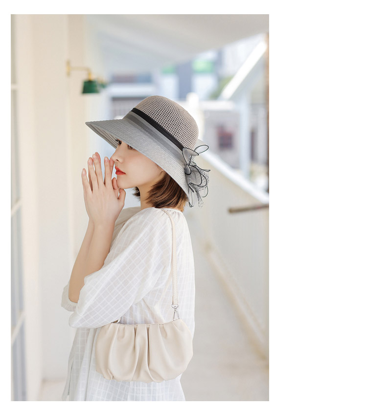 GLO-STORY Organza Women's Sun Protection Hat Lace Pearl Elegant Breathable Straw Top Fisherman Hat for Outings 14