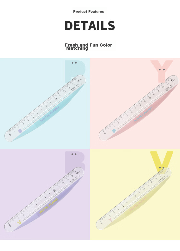 KOKUYO Light-Colored Planet · 15cm Wave Curved Ruler, Transparent Scale, Safe without Sharp Edges, Convenient Line Marking, Purple, WSG-CLJ150NV 4