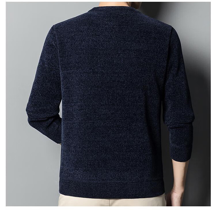 JEEP Men's Fleece-Lined Thickened Winter Warm Base Layer Sweater Knitwear Navy Blue L 3