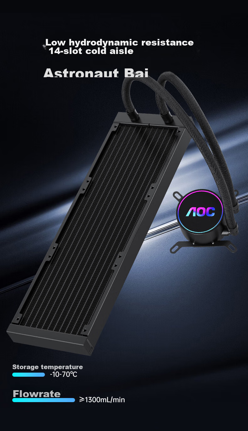 AOC T360NB Black, All-In CPU Liquid Cooler, Supports LGA1700/1851/PWM Temperature Control/Speed Display/2200 RPM Ultra-Quiet Fan without Light 4