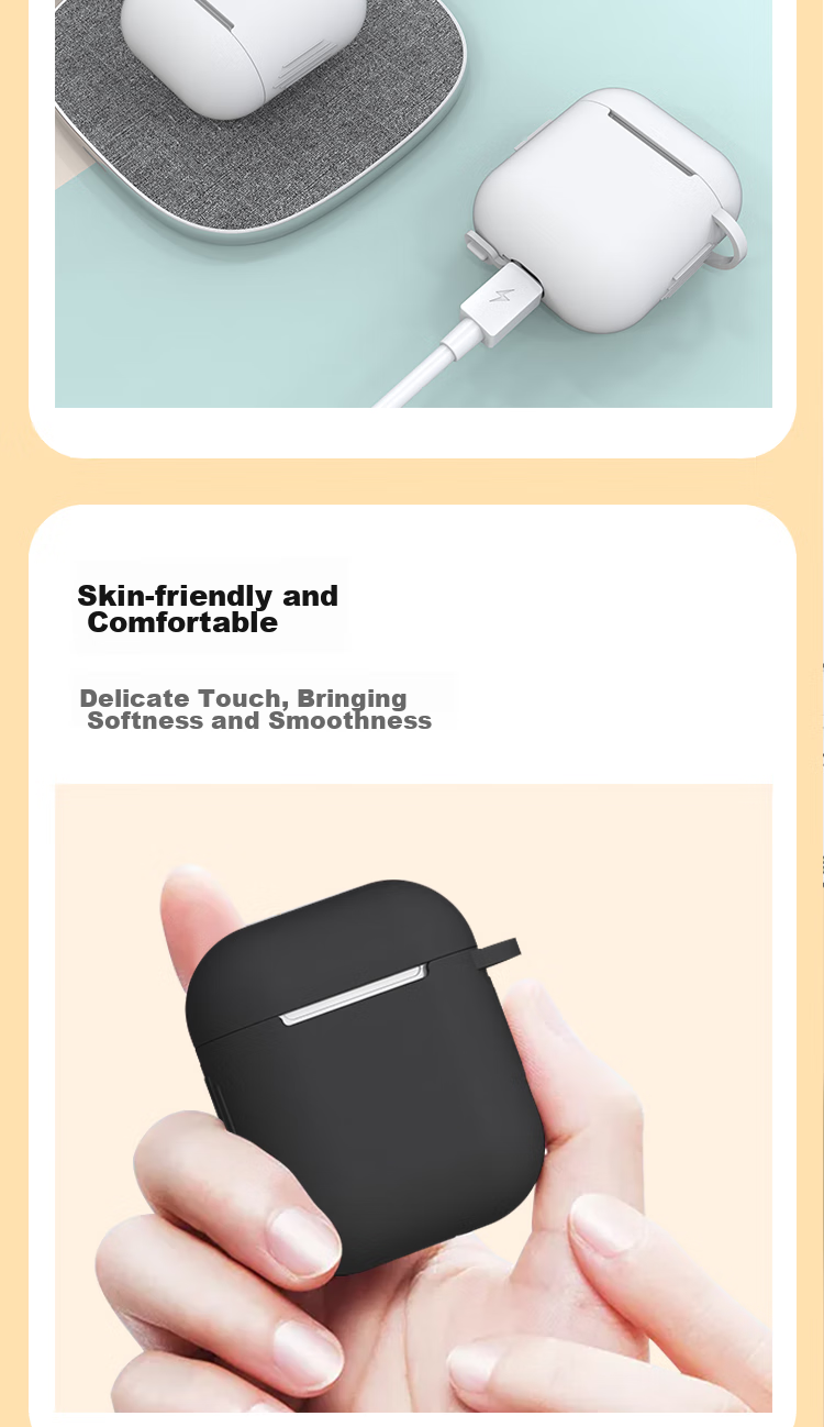 ESCASE AirPods Case for First And Second Generation, Apple Wireless Bluetooth Earphone Case, Silicone Ultra-Thin Frosted Anti-Slip Shockproof Cover with Hook Storage Box, Black 6