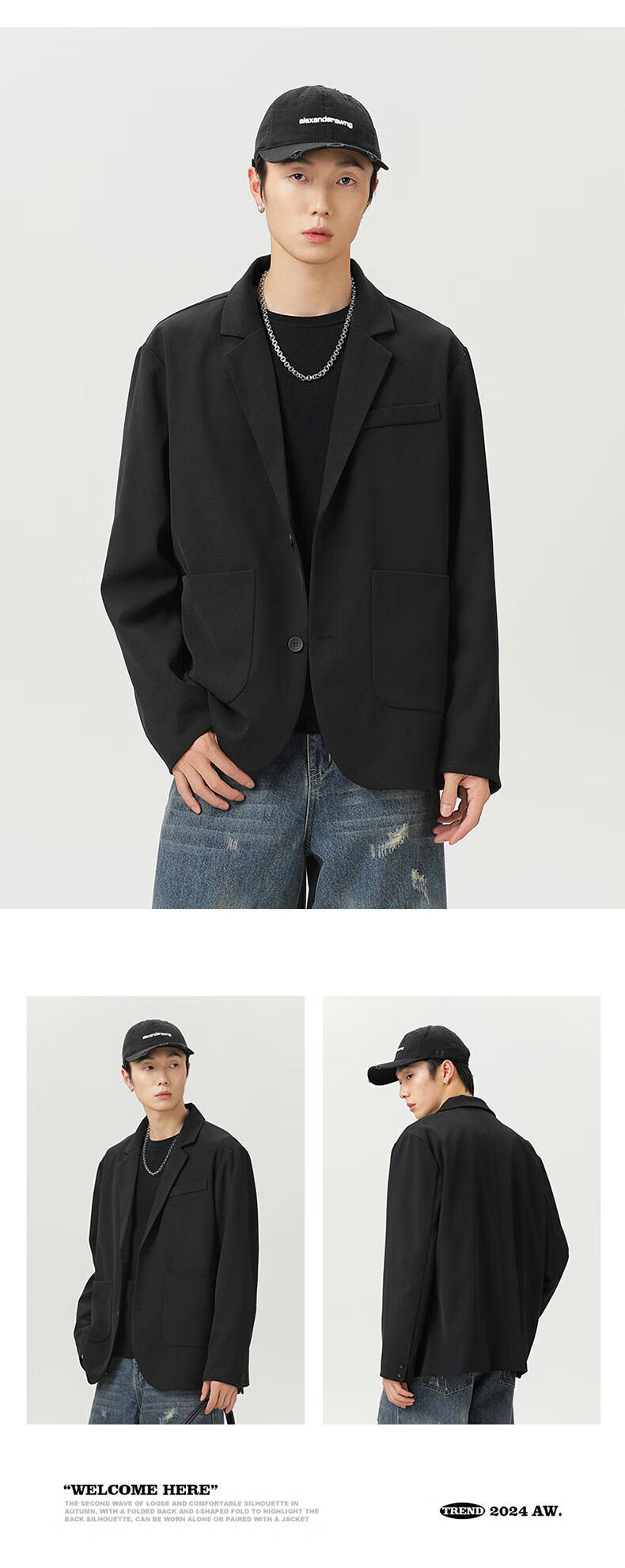 Foss Phil Suit Jacket for Men And Women, Spring And Autumn Fashion, Loose Fit Business Casual Versatile Blazer Top K8 Black S 2