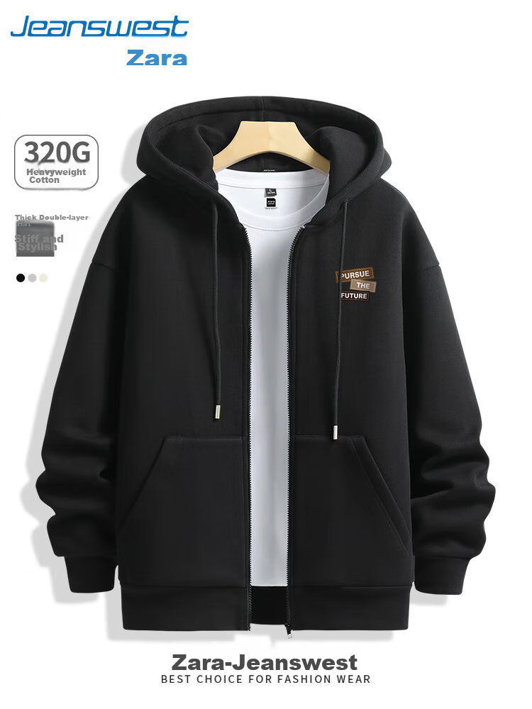 Jeanswest Men's Autumn Jacket, 320G Heavy Cotton, American Trendy Brand, Zipper Cardigan Coat, Loose Casual Outerwear for Me 30